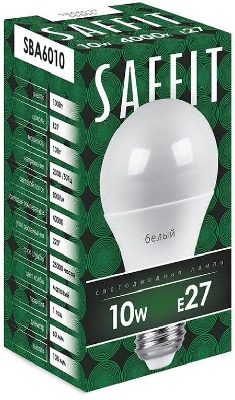 Лампочка светодиодная Saffit 10Вт 230V E27 4000K A60, SBA6010, 55005 - фотография № 5