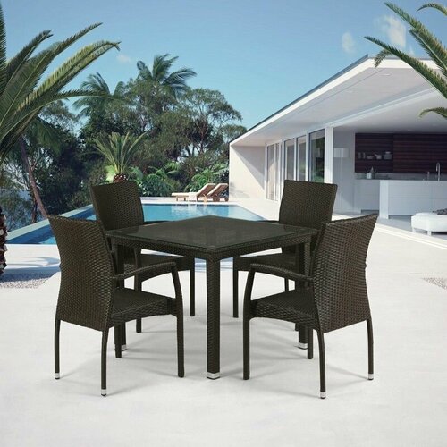 Комплект плетеной мебели Афина T257A/YC379A-W53 (4+1) + подушки на стульях Brown