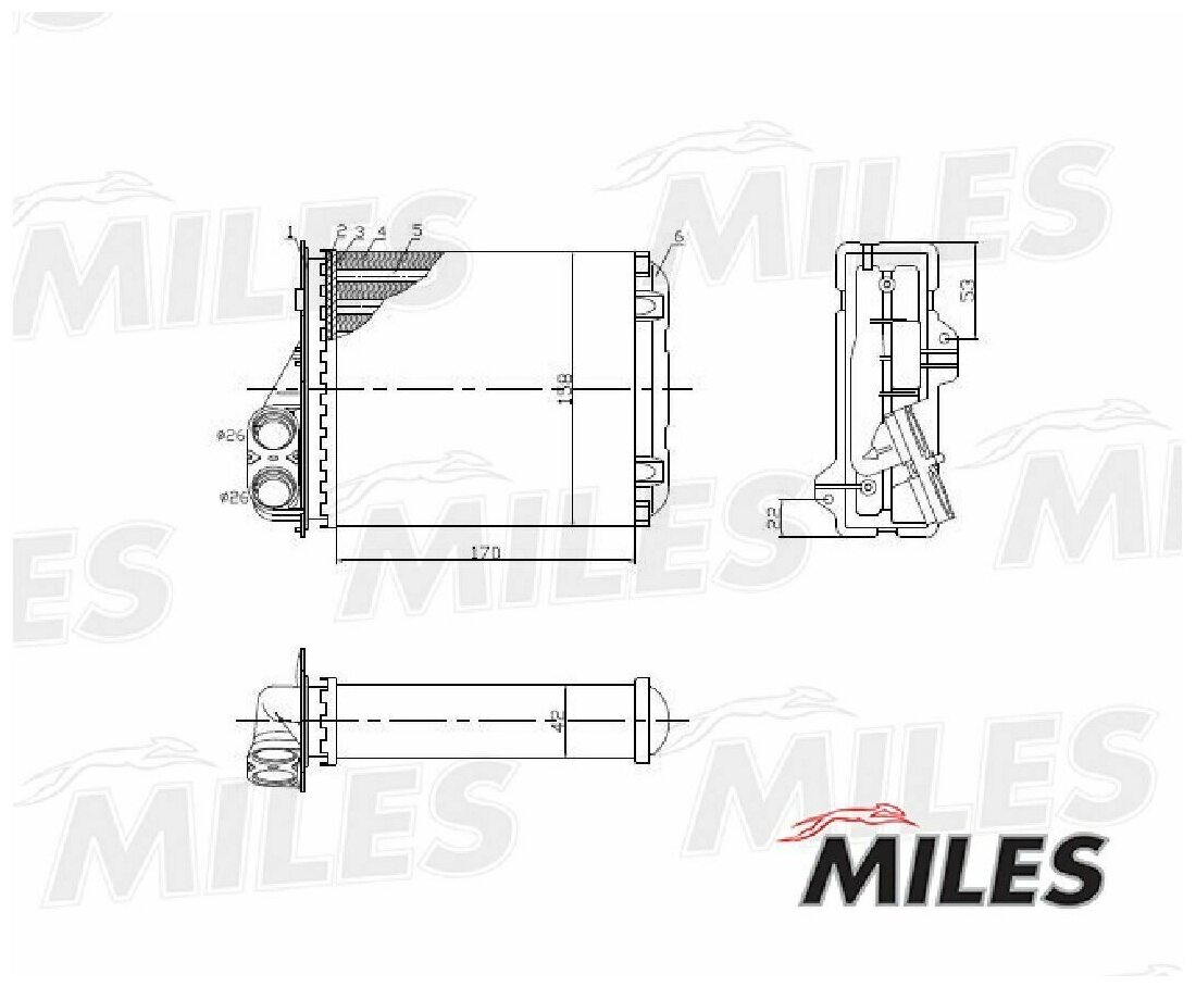 Радиатор отопителя MILES ACHM001 для а/м RENAULT LOGAN/DUSTER/SANDERO 1.2-2.0/1.5D 04-