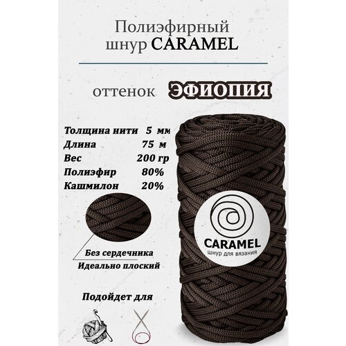 Полиэфирный шнур, пряжа для вязания, 5 мм, плоский, без сердечника, Caramel, Эфиопия