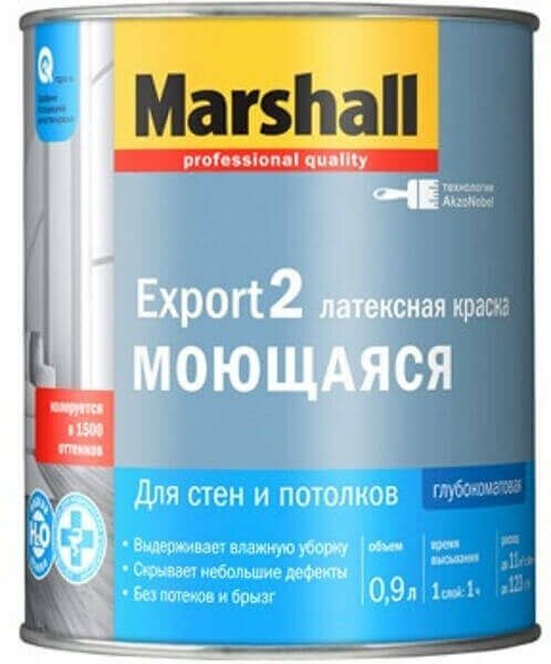 Краска латексная marshall export 2 bw 09л глубокоматовый