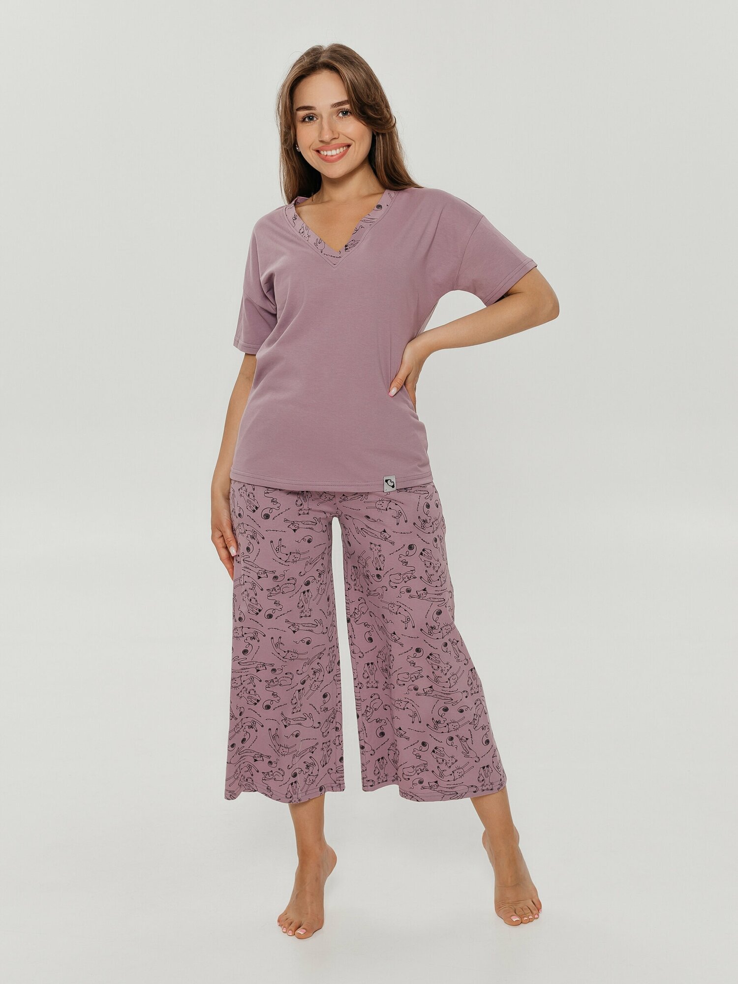 Костюм женский домашний Lovetex.store с брюками кюлоты, лиловый, размер 50 - фотография № 2
