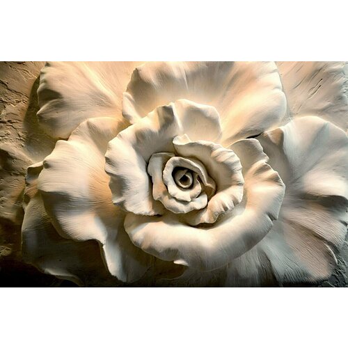 Моющиеся виниловые фотообои GrandPiK Барельеф роза. Гипс, 420х270 см