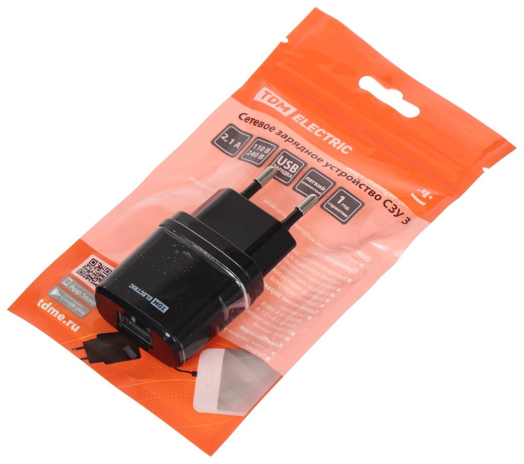 Сетевое зарядное устройство TDM Electric СЗУ 3 SQ1810-0011, 2.1 А, черное