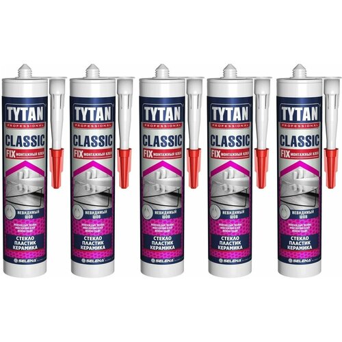 монтажный клей tytan professional classic fix 310 мл 10шт Клей монтажный Tytan Professional Classic Fix, прозрачный, 310 мл 5шт