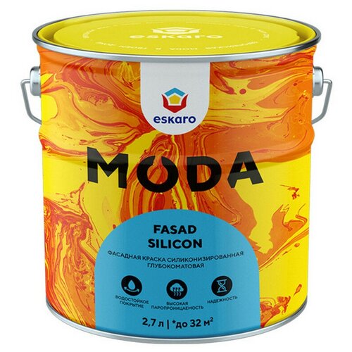Краска силиконовая Eskaro Moda Fasad Silicon глубокоматовая бесцветный 2.7 л краска акриловая фасадная eskaro moda fasad silicon база а 2 7л белая
