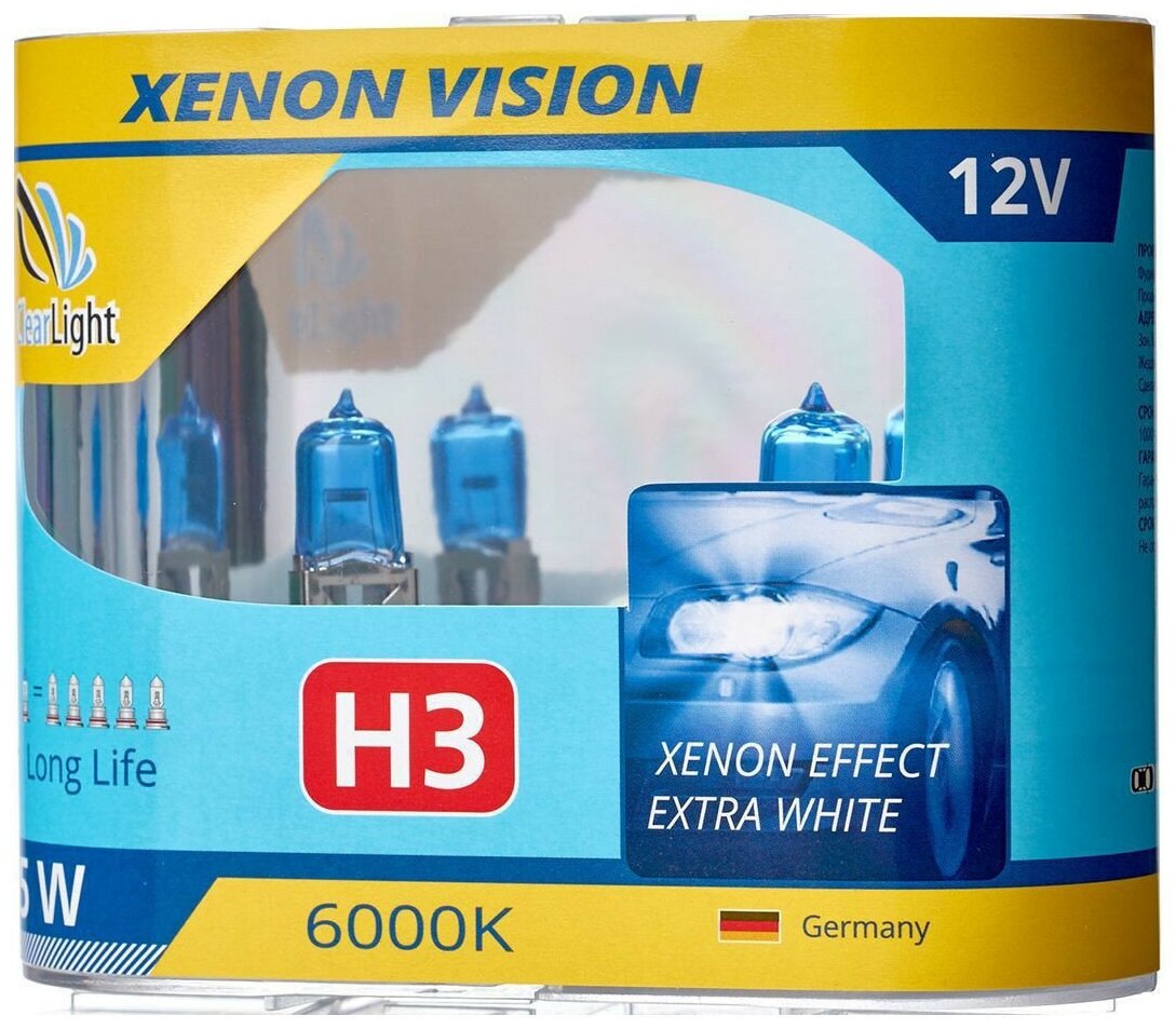 Лампа H3 12V 55W PK22s (ClearLight) XenonVision (комплект 2 шт.)