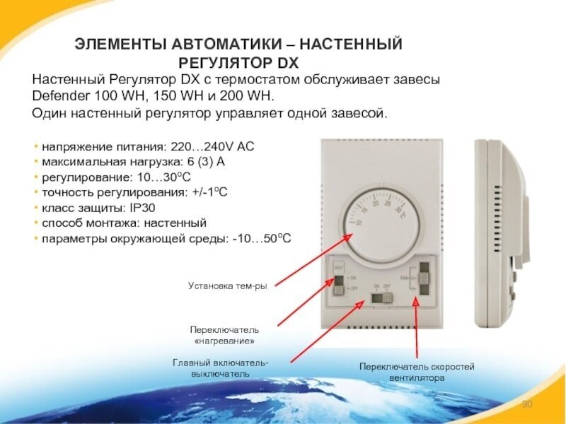 Комнатный термостат TDS со встроенным трехступенчатым регулятором скорости вращения вентилятора, греерс, для тепловентиляторов греерс ВС - фотография № 6