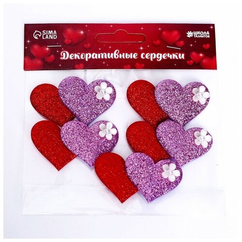 Сердечки декоративные, набор 5 шт, размер 1 шт: 5 × 3,5 см, цвет красно-розовый