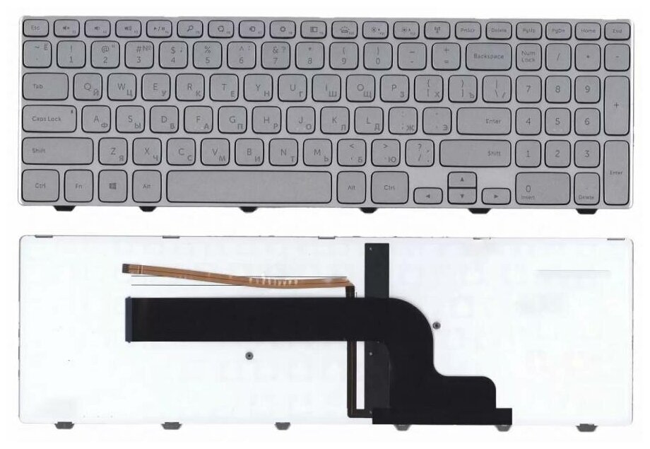 Клавиатура keyboard 0KK7X9 для ноутбука Dell Inspiron Dell Inspiron 15-7000 15-7537 серебристая с подсветкой