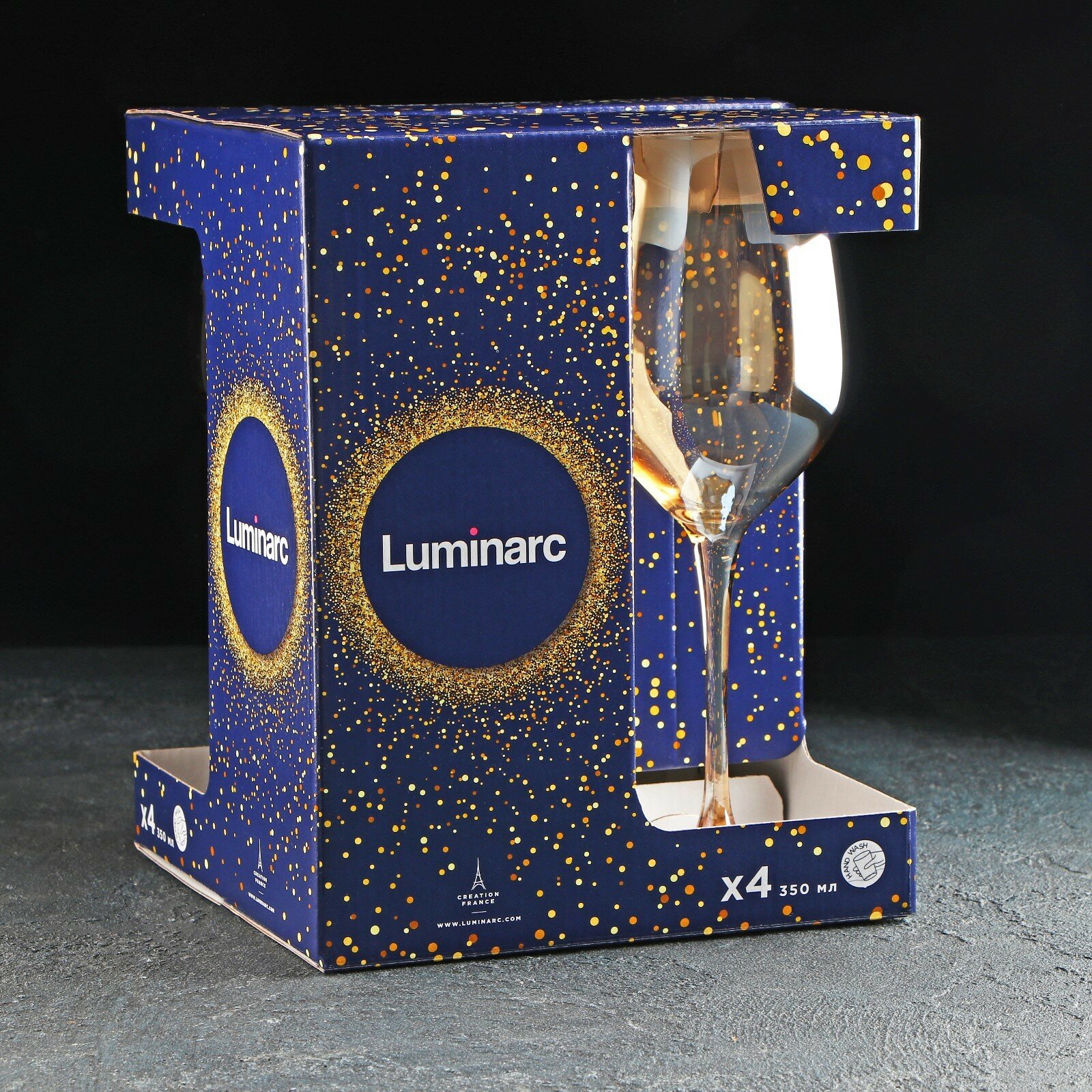 Набор бокалов для вина ЗОЛОТОЙ МЕД 4шт 350мл LUMINARC P9304 - фото №9