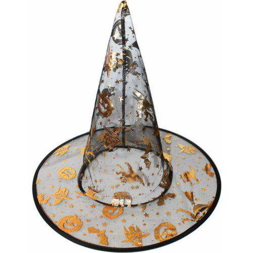 фото Детская черно-оранжевая шляпа ведьмы вкостюме