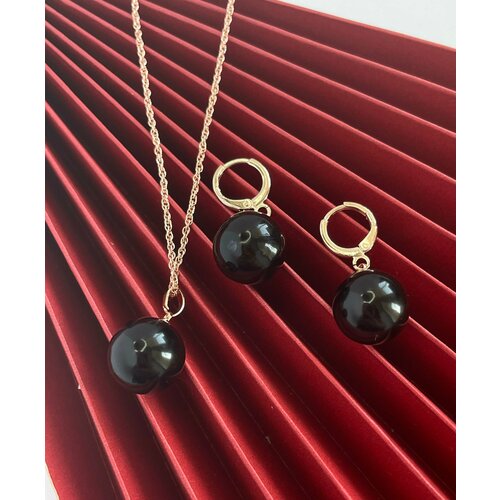 фото Комплект бижутерии fabula: цепь, серьги, подвеска, пластик, размер колье/цепочки 50 см, черный