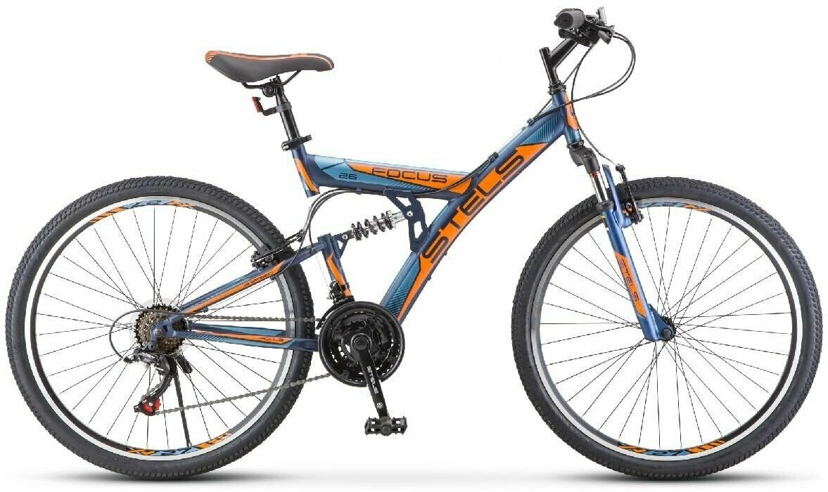 Горный велосипед Stels - Focus V 26 18-sp V030 (2021), 18, Темно-Синий / Оранжевый