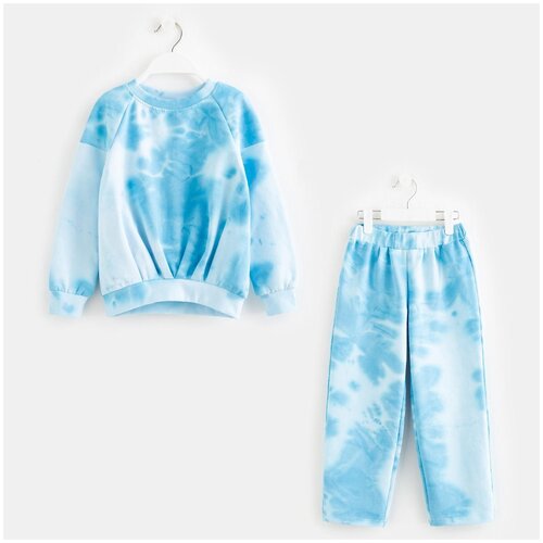 MINAKU Костюм для девочки (свитшот, брюки) MINAKU: Tie-dye collection цвет голубой, рост 98 см голубого цвета