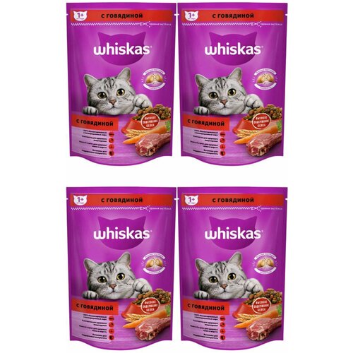 Whiskas/ Корм сухой полнорационный для взрослых кошек/ Вкусные подушечки с нежным паштетом. Аппетитное ассорти с говядиной 350г, 4 шт. корм для кошек whiskas подушечки с паштетом курица индейка сух 5кг