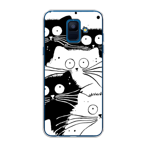 матовый силиконовый чехол черно белый кот на samsung galaxy a6 самсунг галакси а6 Силиконовый чехол на Samsung Galaxy A6 / Самсунг Галакси А6 Коты черно-белые