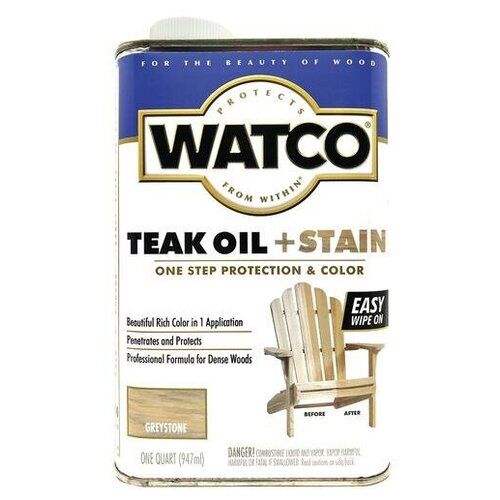 Watco Teak Oil +STAIN, тиковое масло тонирующее, 946 мл, Серый камень / Graystone