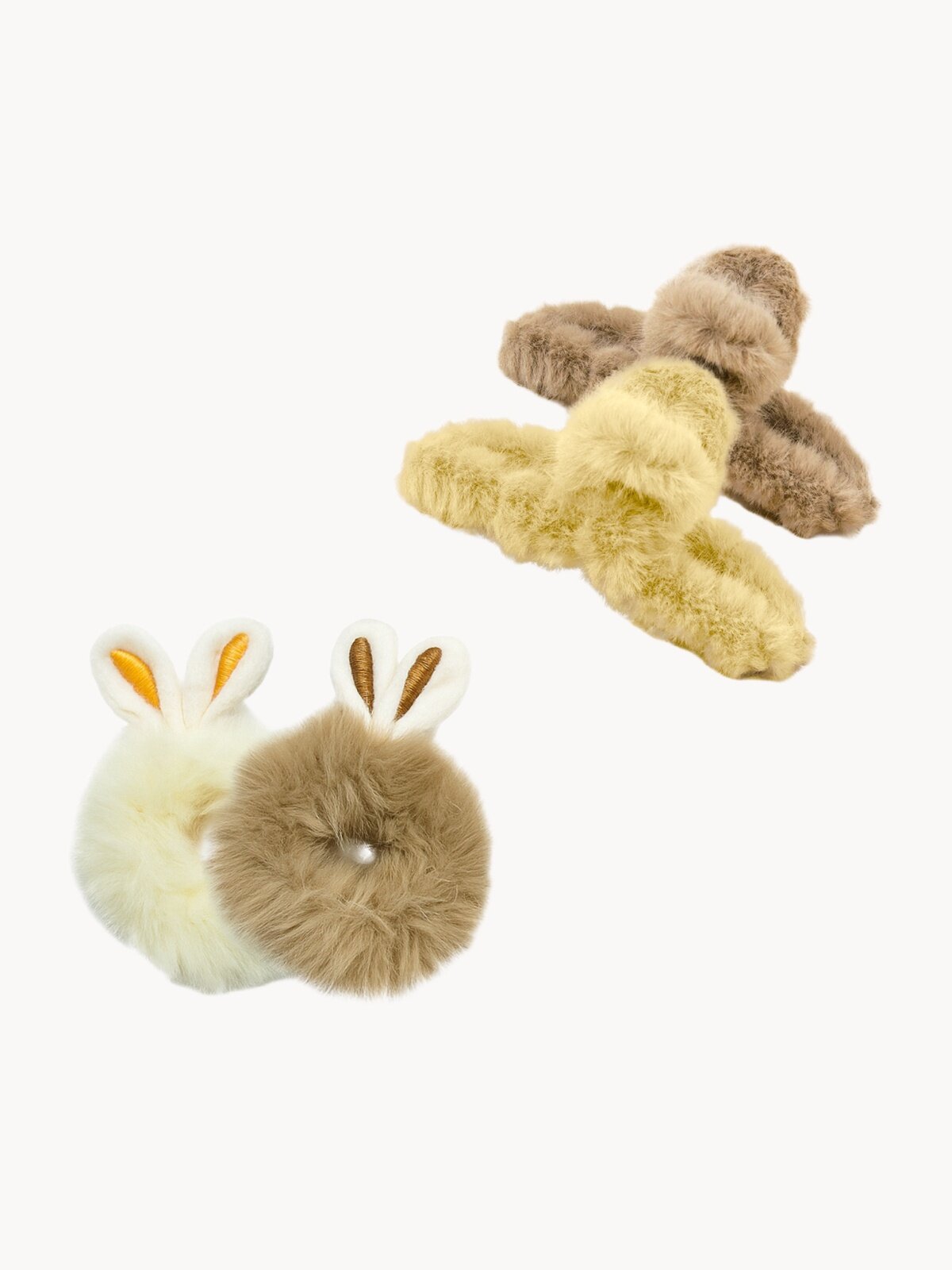 Набор заколок "Мама и дочка", мягкий пластик, бежевые, 3 крабика + 4 резинки