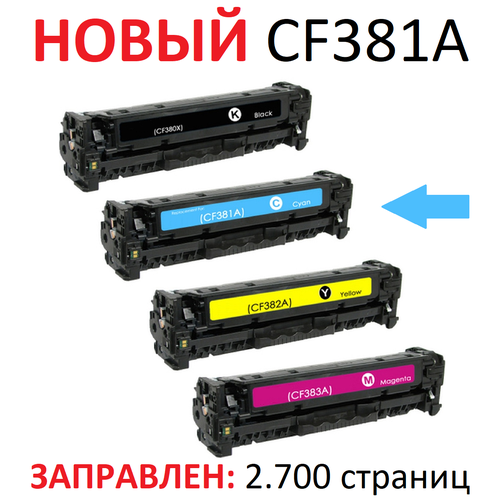 Картридж для HP Color LaserJet Pro MFP M476dn M476dw M476nw CF381A 312A cyan синий (2700 страниц) - UNITON