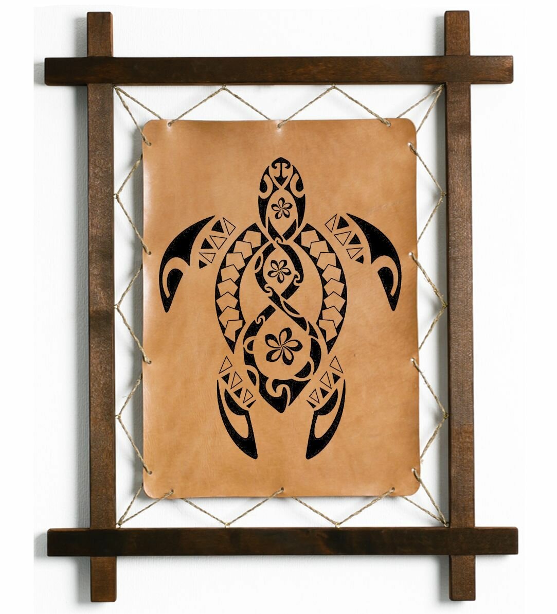 Картина "Абстракция", интерьерная для украшения и декора на стену в деревянной раме, подарок, натуральная кожа, BoomGift