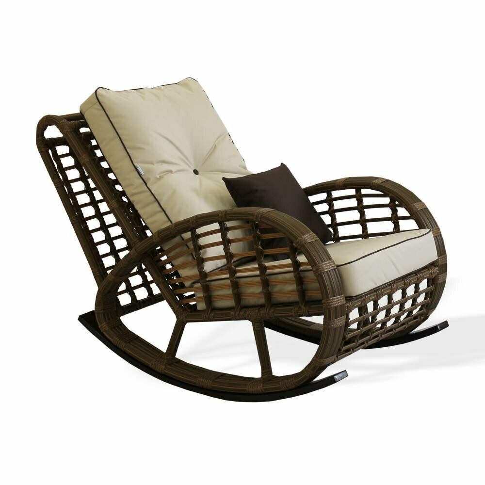 Кресло-качалка, Плетеное кресло, Мебель из искусственного ротанга для отдыха, Садовая мебель, цвет —зебрано - фотография № 5