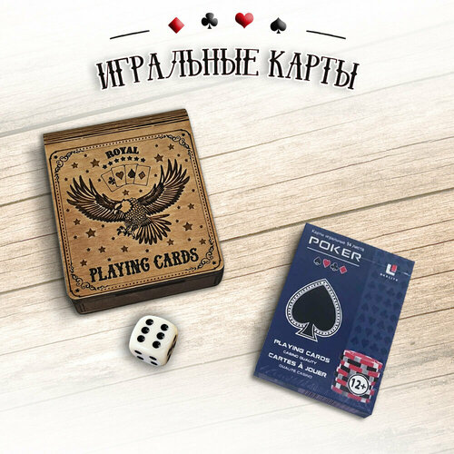 Карты игральные Woodenking в подарочной коробке ручной работы из дерева Орел