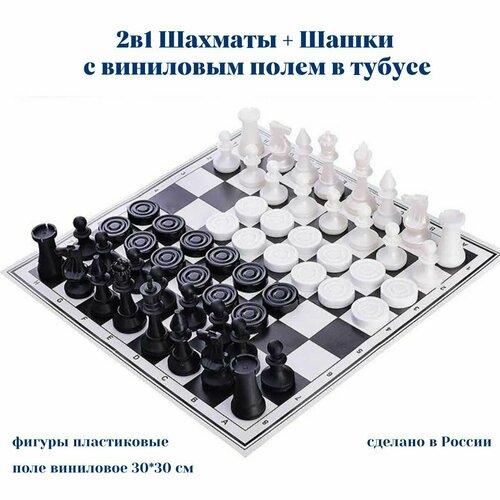 2в1 Шахматы+шашки с виниловым полем 30х30 см в тубусе