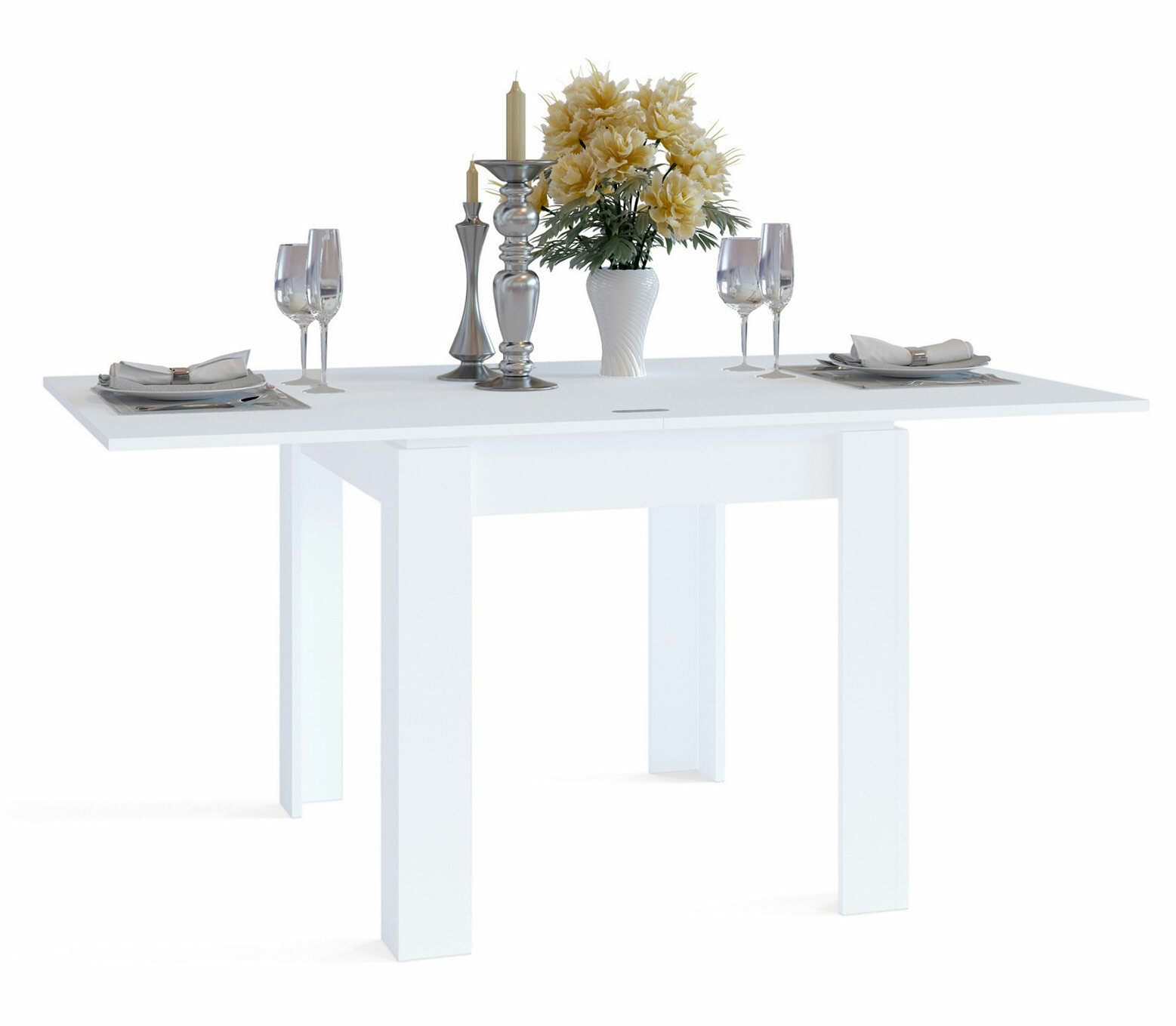 Стол обеденный раскладной ССО-2, цвет белый, ШхГхВ 80х90х77 см., разложенный 160х90х76 см., весь стол белый - фотография № 1