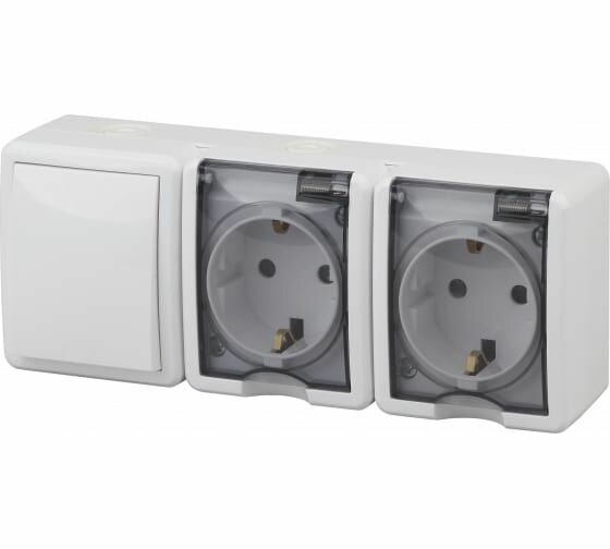 Блок: 2 розетки(16А)+выключатель 1кл.(10А) ЭРА Эксперт IP54, белый