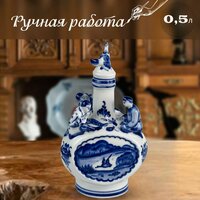 Плакетка "Пейзаж в рамке", деколь №12, длина 24 см. Галактика Гжель. Ручная работа. Фарфор.