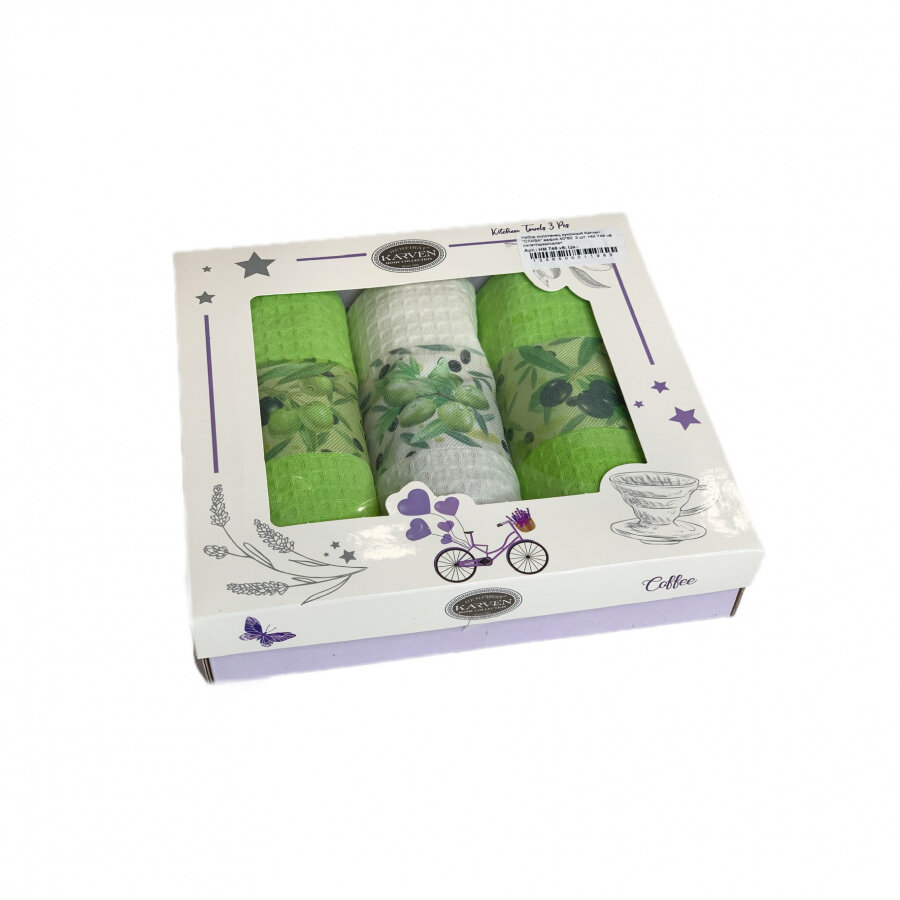 Комплект вафельных полотенец 40x60 (3 шт) 746 олива V8 Karven (зеленый), Комплект полотенец (3 шт)