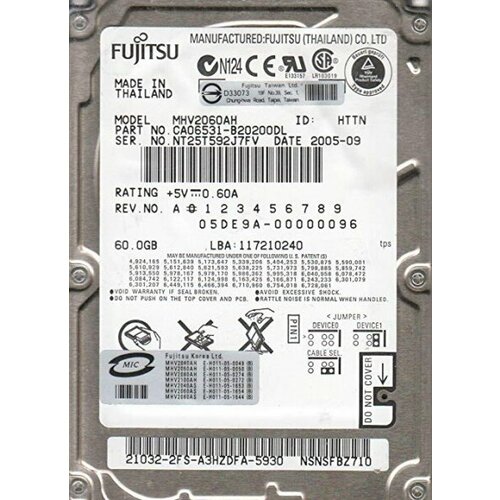 Жесткий диск Fujitsu CA06531-B20200DL 60Gb 5400 IDE 2,5 HDD жесткий диск fujitsu mht2060as 60gb 5400 ide 2 5 hdd