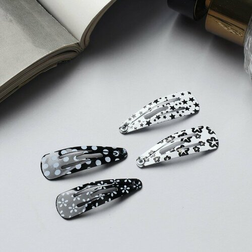 SUI Невидимка для волос Лира набор 10 шт горох цветы звёзды 3 см чёрно-белый 319₽