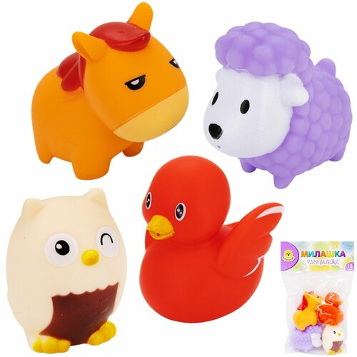 Набор резиновых игрушек Levatoys для ванной, сова, барашек, утка, лошадка, в пакете, 100-CYSDK (0807793FCJ)