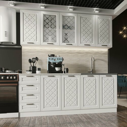 Изображение товара Кухня ЭРА Агава 2 м, белая/акация белая, МДФ/стекло, универсальная, 200х60х210