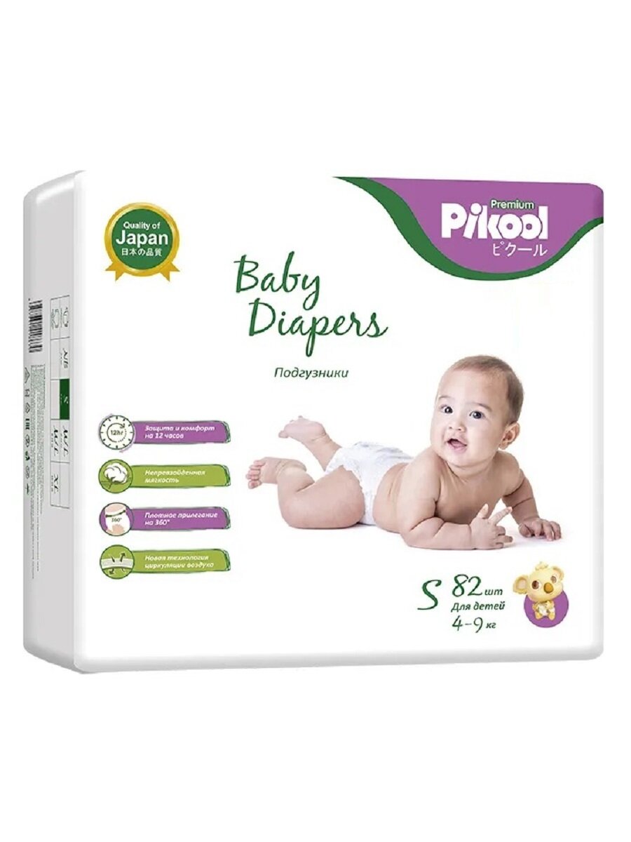 фото Подгузники детские Pikool Premium, размер S, 4-9 кг, 82 шт