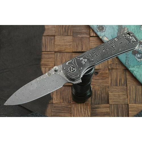 фото Складной нож qsp knife hawk qs131-q, клинок ламинированный дамаск, рукоять карбон с алюминием