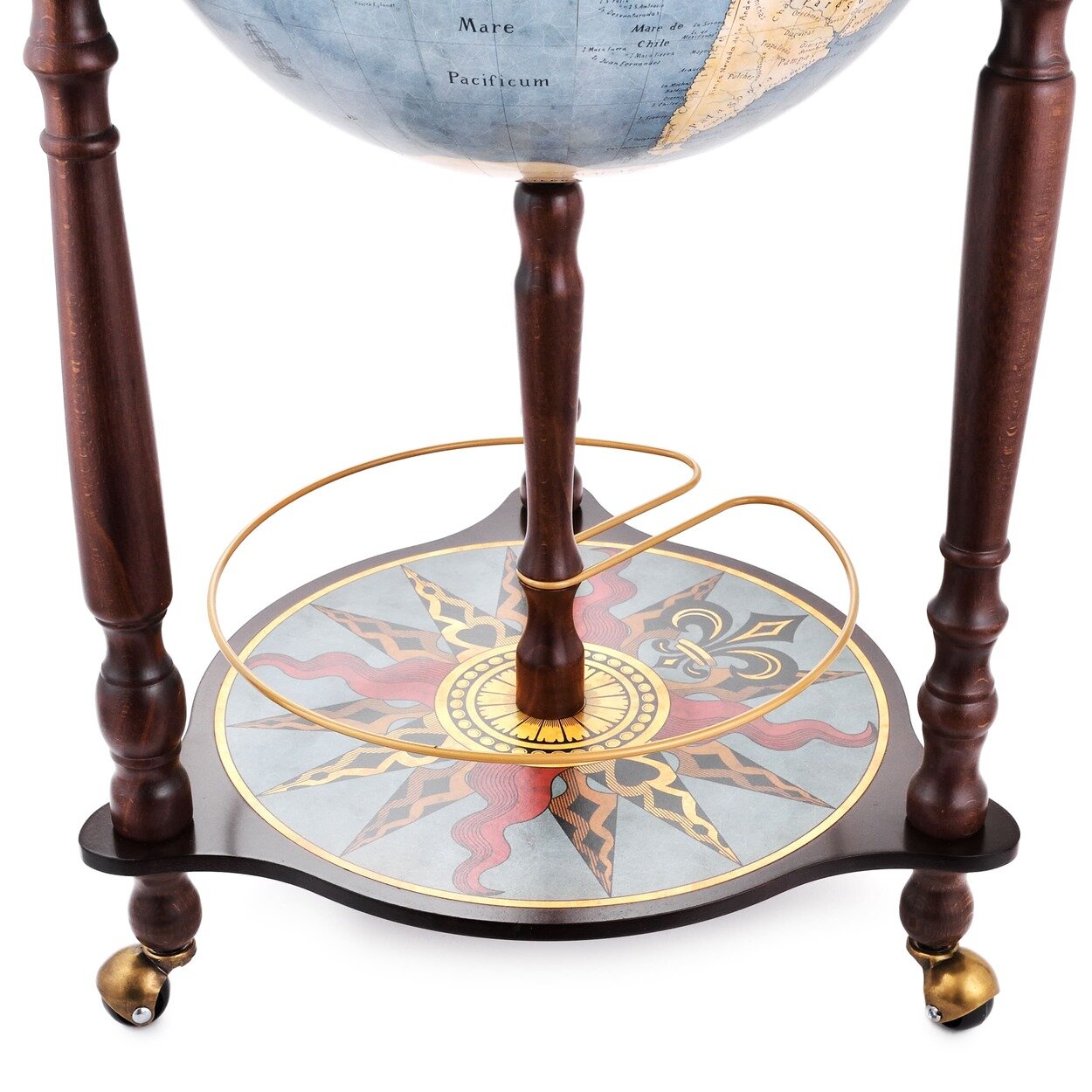 Глобус-бар ZOFFOLI "Барокко", напольный, деревянный, на колесиках, 40x55x93 см — фото 1