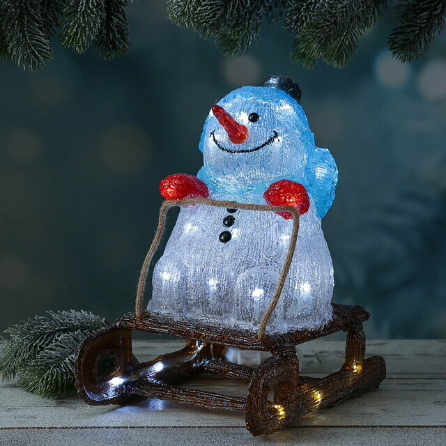 Kaemingk Светящаяся фигура Снеговик на санках 33 см, 30 LED ламп, на батарейках, IP44 9491153
