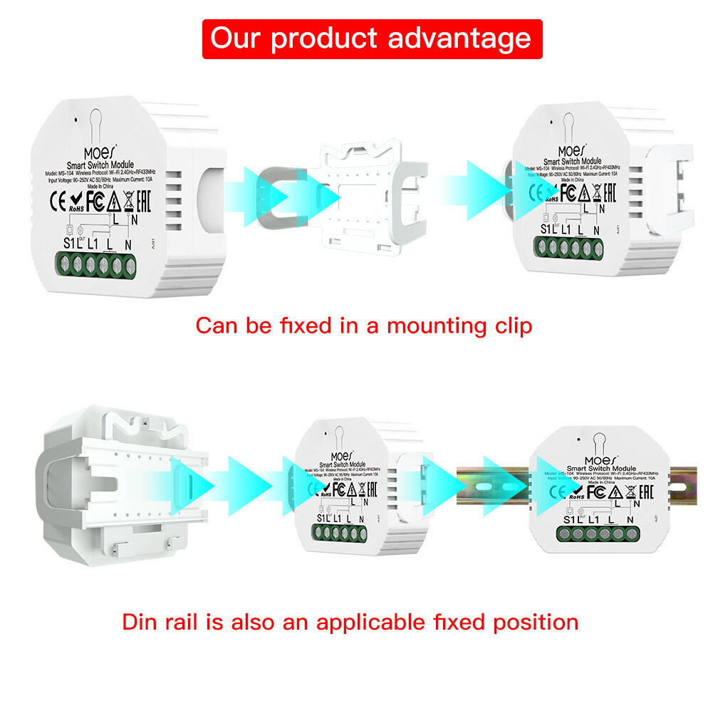 Переключатель Moes Wi-Fi+RF Switch Module умный модели MS-104 - фото №17