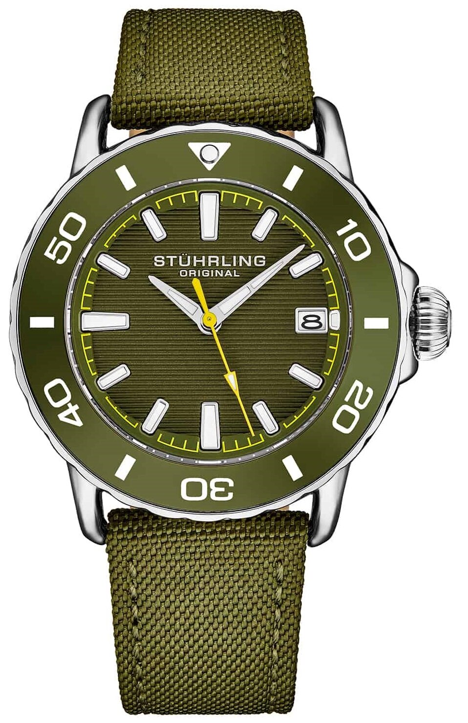 Наручные часы STUHRLING Aquadiver, белый, хаки, зеленый, серебряный