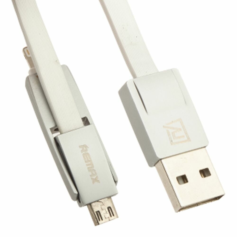 USB кабель Remax Strive 2в1 Cable RC-042t для смартфона Apple Lightning 8-pin, MicroUSB, серебряный