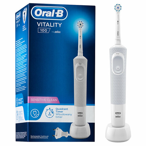 Электрическая зубная щетка Braun Oral-B Vitality D100 Sensitive Clean, White мягкая зубная щетка oral b sensitive черный чай 1 мл