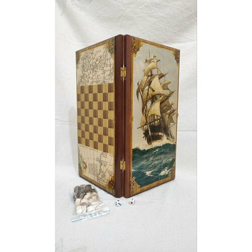 Нарды шашки 2 в 1 Корабль 40 на 40см 1920₽