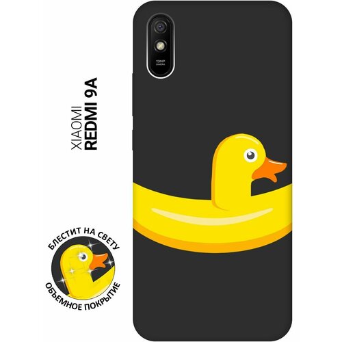 Матовый Soft Touch силиконовый чехол на Xiaomi Redmi 9A, Сяоми Редми 9А с 3D принтом Duck Swim Ring черный матовый soft touch силиконовый чехол на xiaomi redmi go сяоми редми го с 3d принтом duck swim ring черный