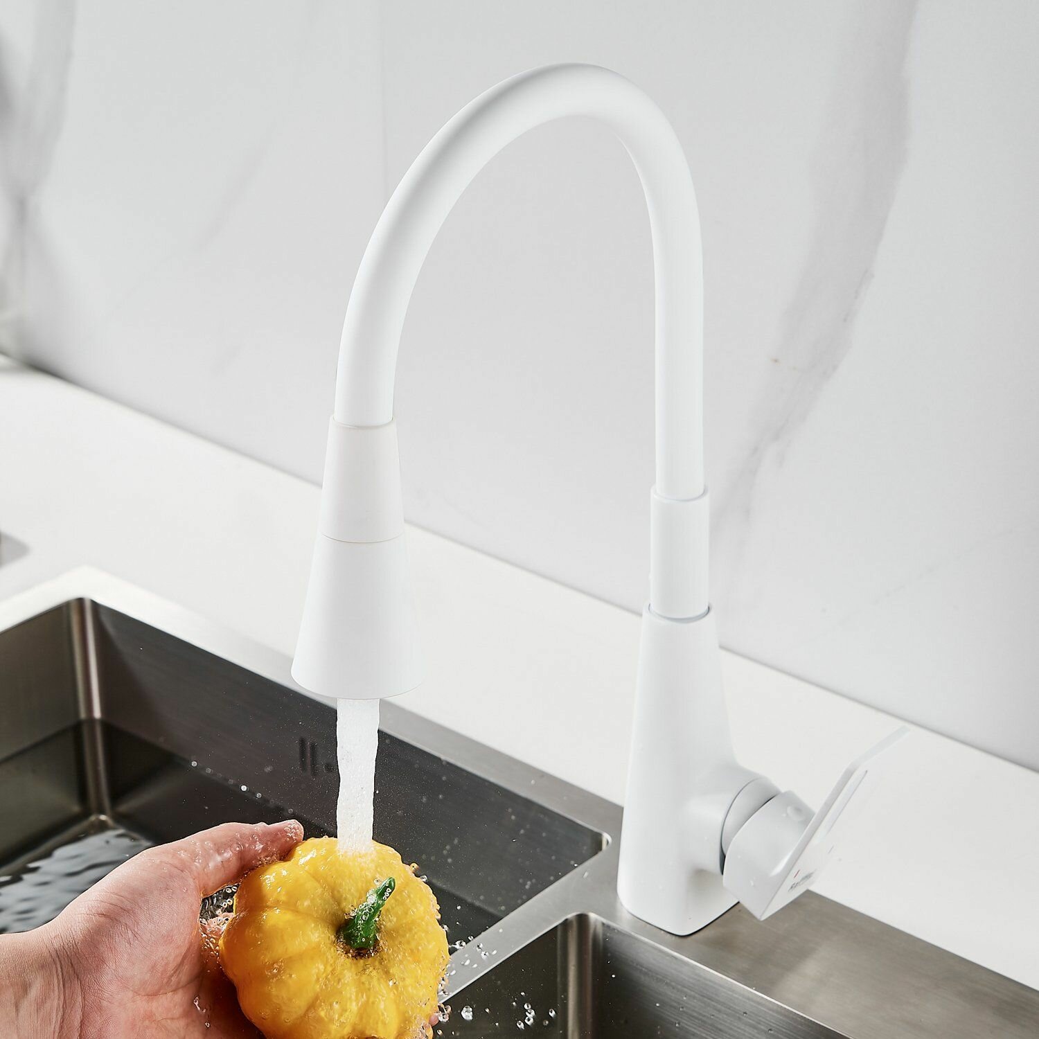 фото F313C-1 Смеситель для кухни из нержавейки, белый