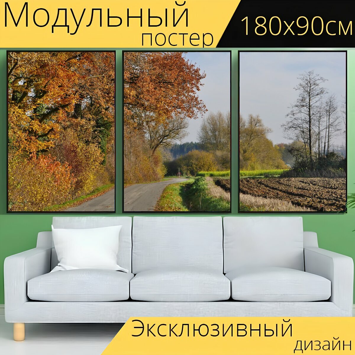 Модульный постер "Поздней осенью, солнечный, мюнстерланд" 180 x 90 см. для интерьера