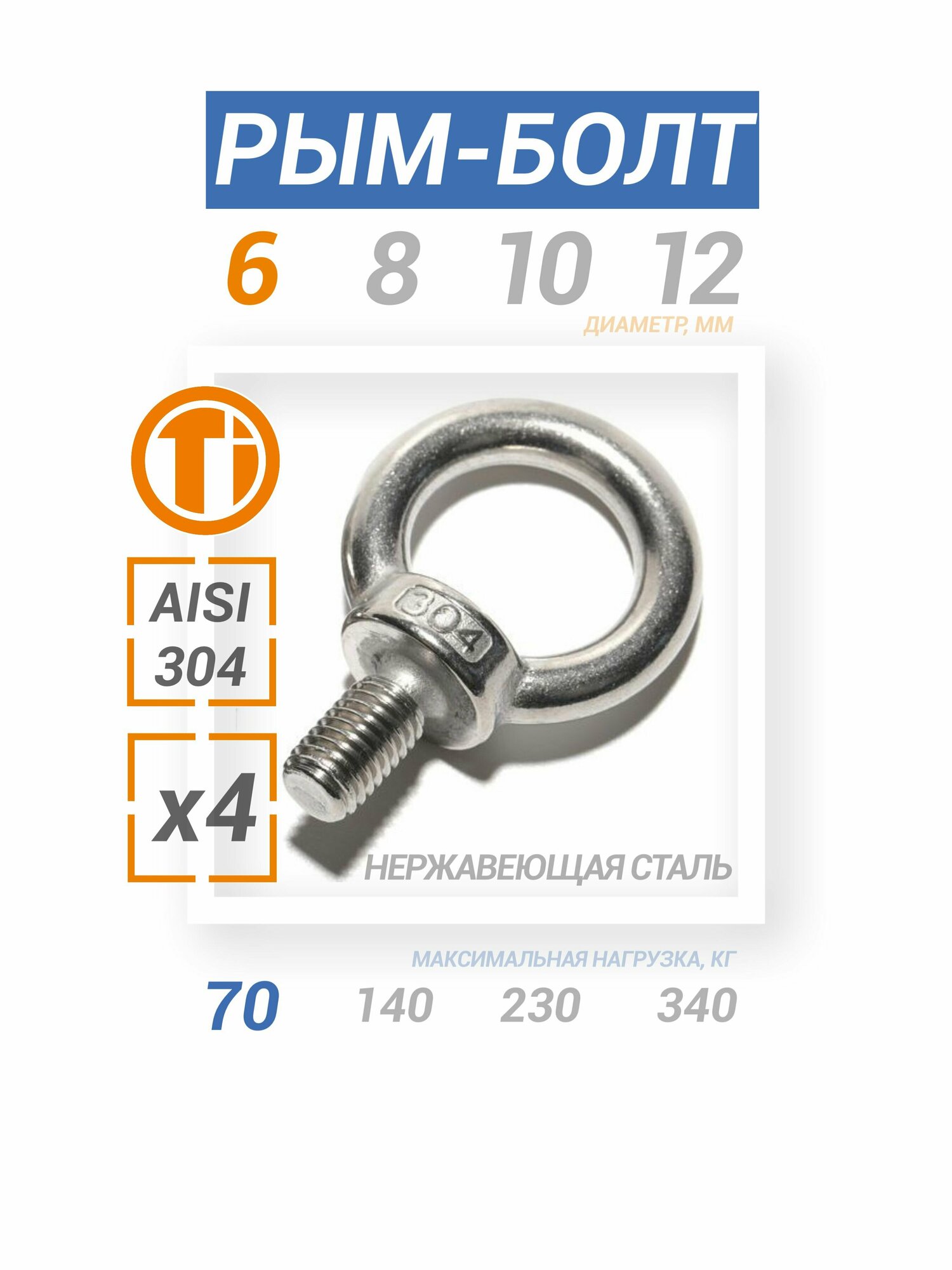 фото Рым-болт из нержавеющей стали М6 4шт