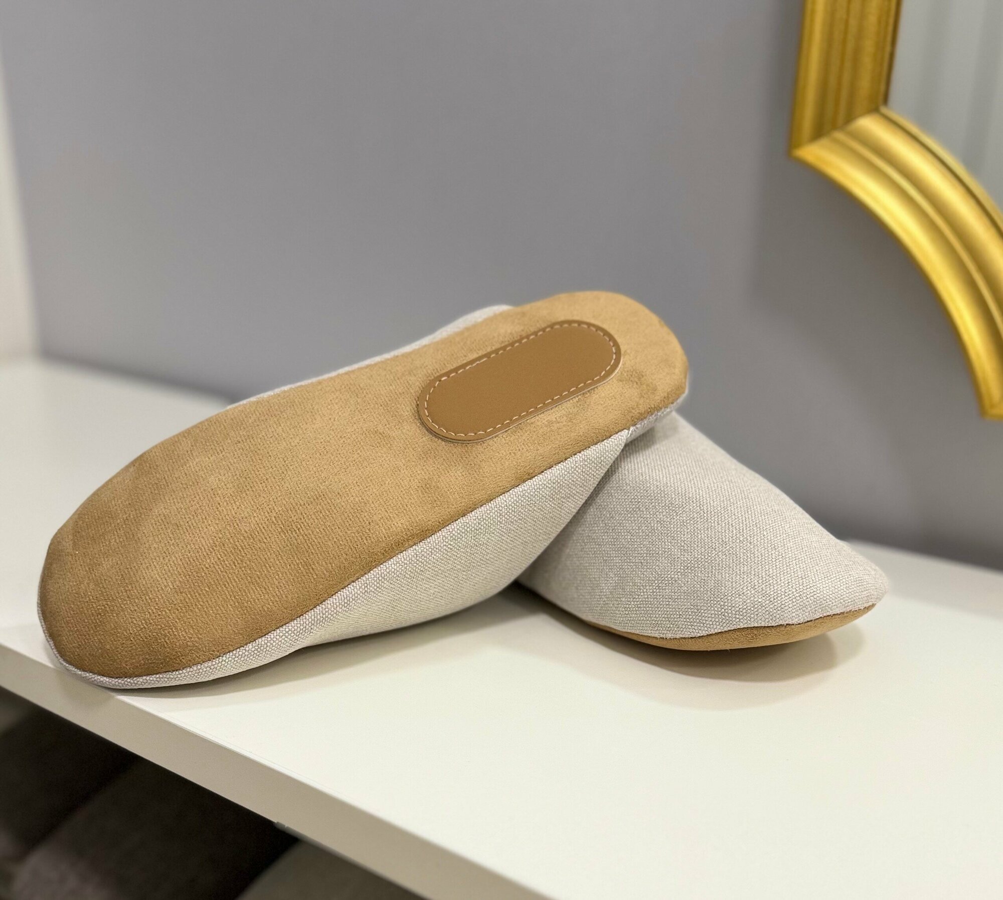 Тапочки классические домашние мягкие тапочки в японском стиле бежевый 